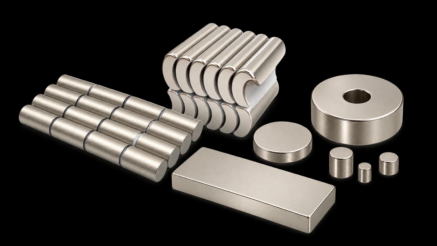 Selection of precision cylindrical, arc, ring, disc and block magnets