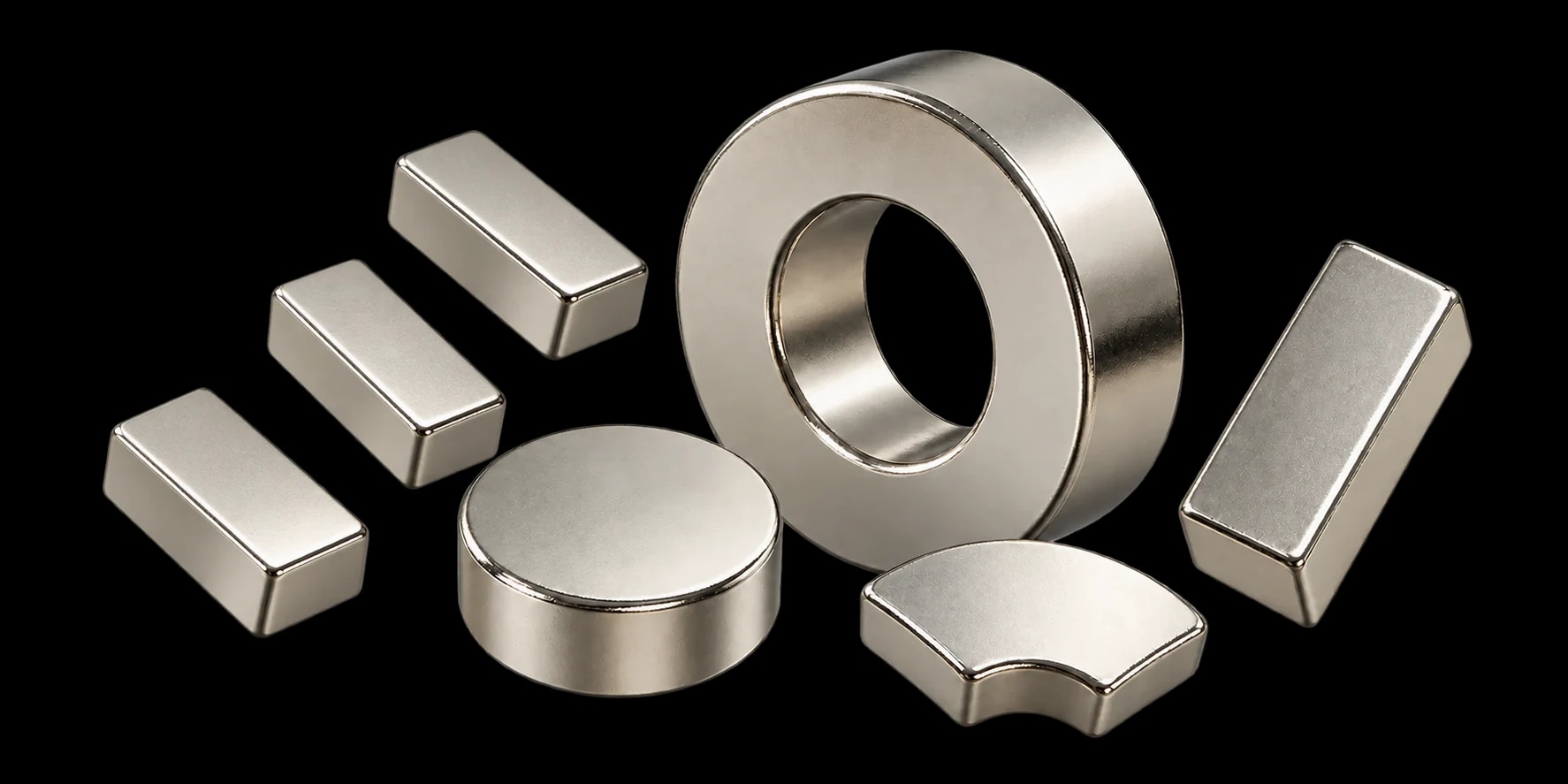 Rare-earth ring, disc, block and arc magnets